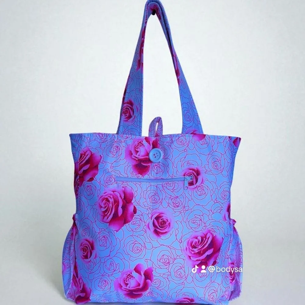 Elegant Blue and Pink Floral Tote Bag